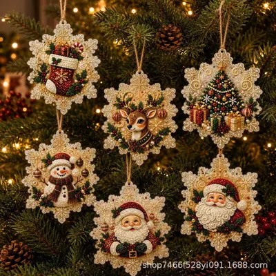 6 parça Noel ahşap süs seti, DIY - 11
