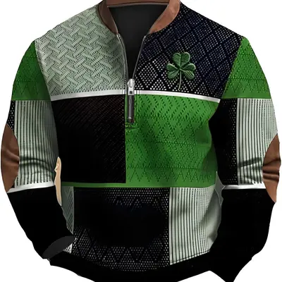 Herren-Sweatshirt mit 3D-Digitaldruck, halber Reißverschluss, sportlich