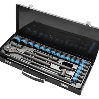 24-Piece Bow-Shaped F-Handle Socket Set with Metal Box, Auto Repair Tool Kit