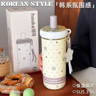 高颜值316保温杯轻奢高级感小众杯子大容量水杯吸管杯女咖啡杯 - 7