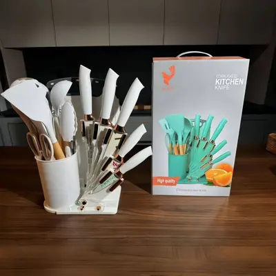 Paslanmaz çelik mutfak bıçağı seti, 19 parçalı, akrilik standlı - 7