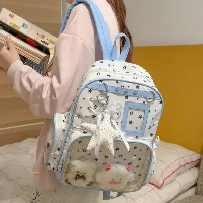 2026 neues Modell Cartoon Stern Rucksack für Damen Schüler Doppelschulter Rucksack niedlich transparent Puppe Tasche einfach großes Fassungsvermögen Schultasche - 5