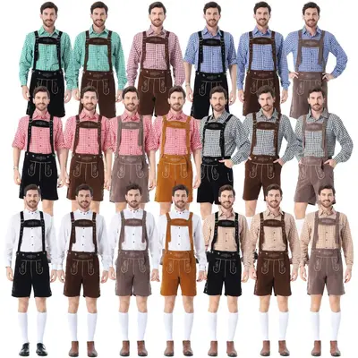 New German Traditional Oktoberfest Costume Colorful Adult Men's Munich Bavarian Beer Festival Lederhosen Suspenders Pants