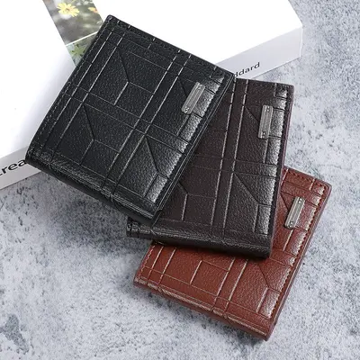 Men's Short Wallet, Plaid Pattern, Soft Leather, Multi-Card Slots - 5