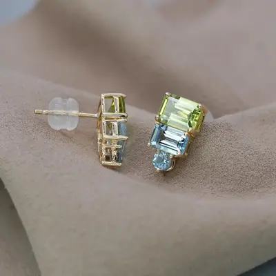 1.7 carat peridot stud earrings, 925 silver 18K gold - 3