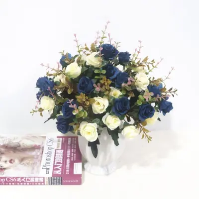 Artificial Flowers European Style 12 Small Roses Fake Flower Branches Wedding Bouquet - 7