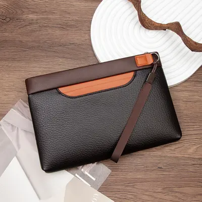 Men's Clutch Bag, Large Capacity Long Wallet, Litchi Pattern - 7