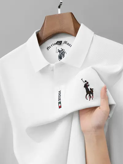Men's Long Sleeve Pure Cotton Embroidered Polo Shirt