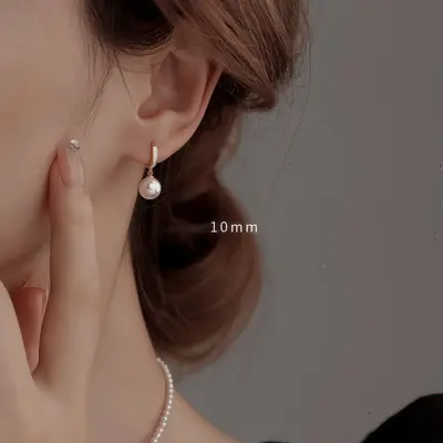 S925 gümüş inci küpe, iğne modeli, kadın kulak aksesuarı - 3