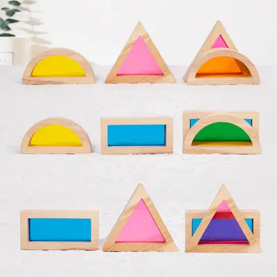 Montessori Acrylic Rainbow Wooden Building Blocks for Kids - 4