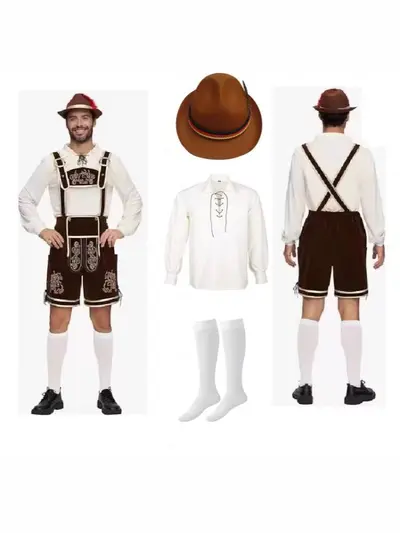 Adult Men's Oktoberfest Costume with Hat and White Long Socks