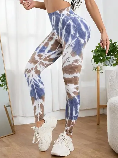 跨境扎染无缝瑜伽裤高腰提臀健身裤训练运动长裤女yoga leggings - 3