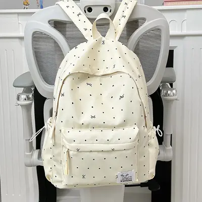 Polka Dot Bow Backpack for Junior and Senior High School Girls - 7