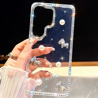 适用三星S26Ultra珍珠小马手机壳S24FE闪钻S25全包防摔DIY保护套 - 7