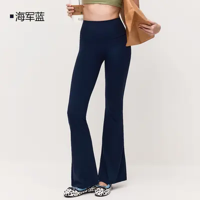 Damen Fleece-Yogahose, Schlaghose mit hohem Bund, bauchformend - 10