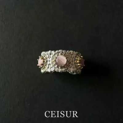 Italienisches Design Gänseblümchen Blütenring Farbedelstein Vintage Damenring