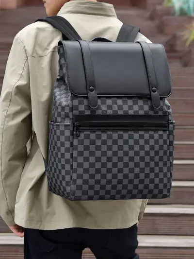 Classic Plaid Men's Business Backpack with 15 Inch Laptop Compartment - 1
