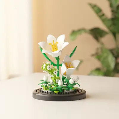 Artificial Everlasting Lily and Rose Building Block Ornament, Valentine's Gift - 6
