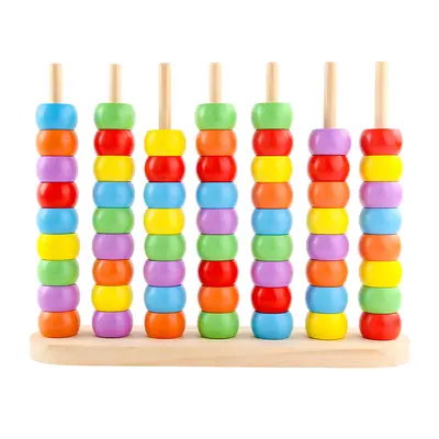 Color matching bead stringing and peg board toy
