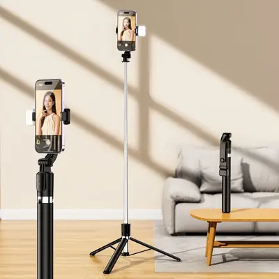 Toptan İnternet ünlüsü uzun cep telefonu selfie çubuğu güzellik ışığı mini döner standlı Bluetooth akıllı kamera tripod - 12