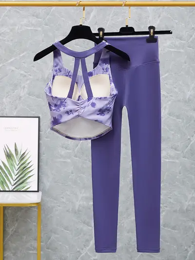 Printed Women's Yoga Set 2026 with Cover-Up Top for Fitness - 3