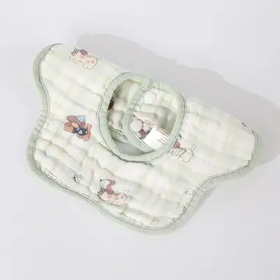Baby Drool Bib, Class A Pure Cotton, Colored Edge Petal Print - 11