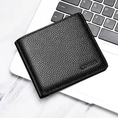 Genuine Leather Men's Short Slim Wallet with Coin Pocket