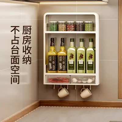 厨房置物架免打孔壁挂多层橱柜调料罐厨房免釘收纳置物架调料架