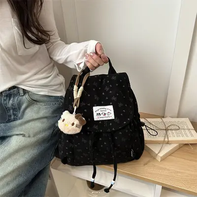 Cross-Border Yeni Model Büyük Kapasiteli Kadife Çift Omuzlu Sırt Çantası Kadın Moda Rahat Çok Amaçlı Kısa Mesafe Seyahat Fiyonklu Çift Omuzlu Sırt Çantası - 10