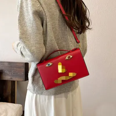 Women's Silver Patent Leather Small Square Handbag with Shoulder Strap - 3