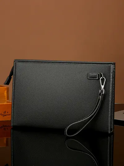 Men's Soft Leather Clutch Bag, Envelope Style Business Handbag - 5