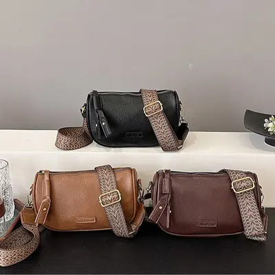 Retro Small Women's Shoulder Bag, Solid Color Textured Pillow Bag