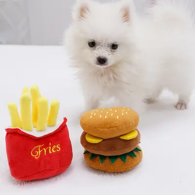 Evcil Hayvan Peluş Sesli Oyuncak Köpek Oyuncağı Dayanıklı Sevimli Patates Kızartması Hamburger Kedi Evcil Hayvan Ürünleri Stokta Toptan Satış