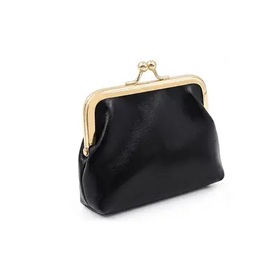 Retro Oily Leather Iron Clip Coin Purse, Large Capacity, Light Gold Clip Edge, Candy Color Mini Handheld Coin Pouch
