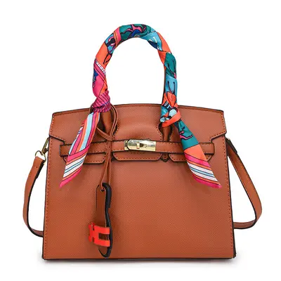 Large Capacity Kelly Bag with Printed Silk Scarf, Casual Handbag - 10