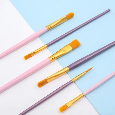 Grenzüberschreitende Amazon 10er Kunststoff-Langgriff Kinder-Kunsthandwerk DIY Ölfarben Nylon Gouache Acryl Set Pinsel