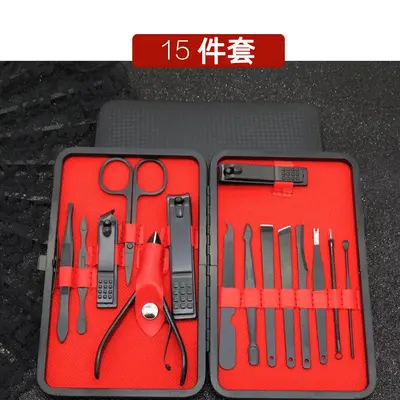 Black nail scissors set with nail clippers and manicure tools - 9