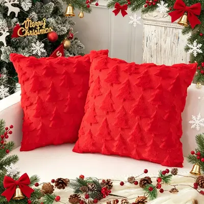 Amazon Weihnachts-Kissenbezug gesteppt kreativ Feiertagsatmosphäre Plüsch-Dekokissen Wohnzimmer Sofa Schlafzimmer Rückenkissen - 12