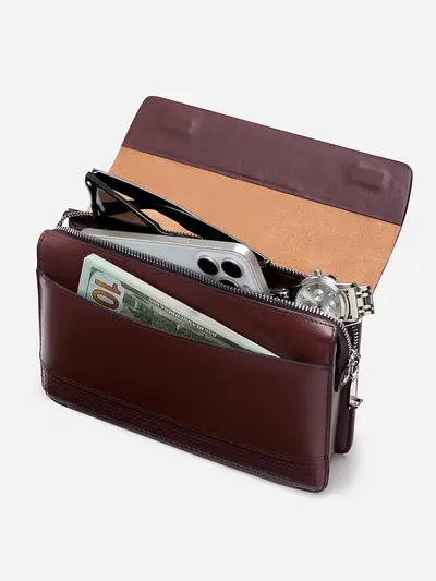 Men's Handbag with Combination Lock Double Zipper Large Capacity Business Casual - 4