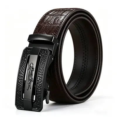 New Crocodile Logo Automatic Buckle Crocodile Texture Leather Belt Men's Business Formal Wear Durable Multi-Color Versatile Cowhide Waist Belt - 9