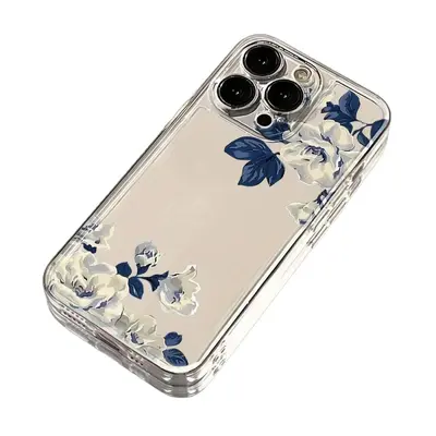 Синий элегантный цветочный чехол для iPhone 17 Pro Max, космический чехол для телефона Apple 16, прозрачный, 15/14, точное отверстие 1