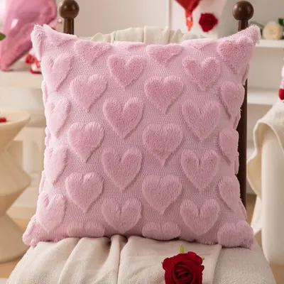 Cross-border Valentine's Day Plush Pillow Cover Heart Embroidery Jacquard Cushion Living Room Sofa Holiday Decoration Pillow Case - 7