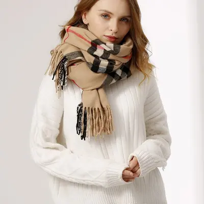 Шарф в клетку в стиле Burberry для женщин, теплый зимний шарф-шаль