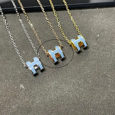 Aijia Mini H Letter Necklace 18K Gold Plated Enamel Collarbone Chain - 10
