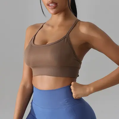 Women's Cross-Back Yoga Tank Top with Bra - 13