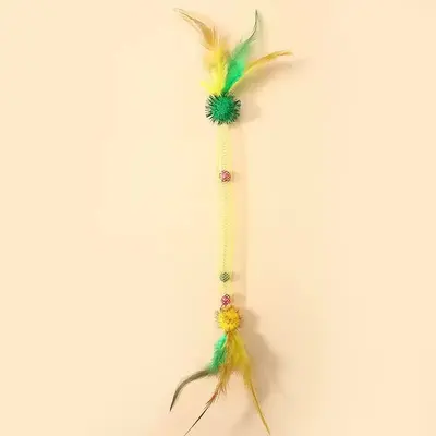Catnip Elastic Mesh Tube Cat Toy with Feather and Bell Teaser - 9