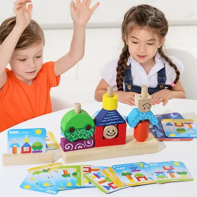Gündüz ve gece yapı taşları masa oyunu eğitici oyuncaklar çocuk gözlem eğitimi düşünme duyusal masif ahşap Montessori erken eğitim öğretim yardımcıları