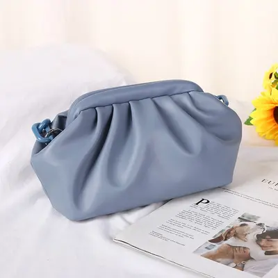 Women's Solid Color Clip Bag Resin Chain Pleated Cloud Design - 8