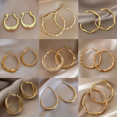 金色耳环女925银针复古气质显瘦耳圈耳钉轻奢高级感金属耳耳坠饰