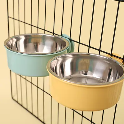 Köpek kasesi anti-vuruntu sabit asılı köpek kasesi köpek kafesi paslanmaz çelik suluk evcil hayvan kasesi evcil hayvan malzemeleri toptan
